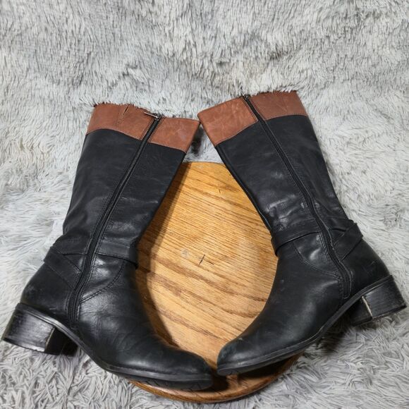 Bandolino Cazadora Women Size 9.5 Black/Brown Stripe Leather Tall Knee High Boot - Picture 3 of 11